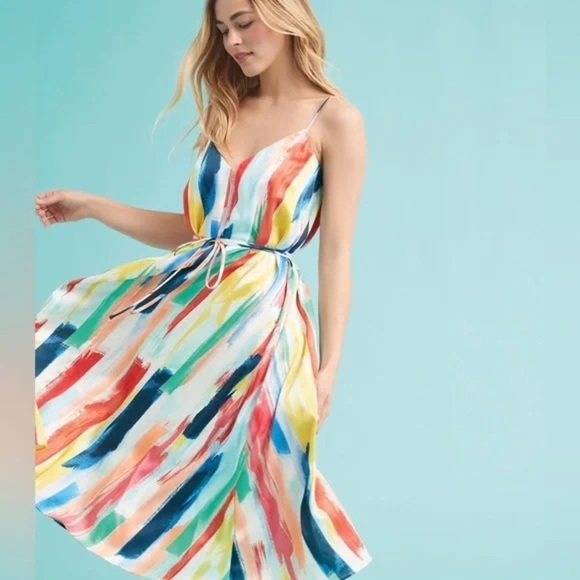 Anthropologie MILLY Becca Watercolor Brushstroke Dress midi maxi a-line colorful - Picture 4 of 13
